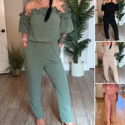 Hva skal jeg ha på meg i morgen?⏰Shoulder Frill Design Jumpsuit