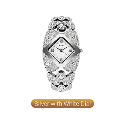 💥Den beste gaven til kvinner✨Retro kvartsklokke med glitrende strass⌚