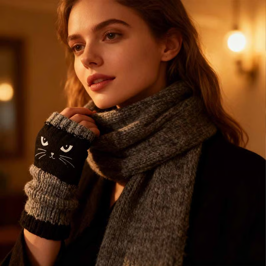 🐱Søte strikkede kattehansker for kvinner — for varme hender og frie fingre🧶