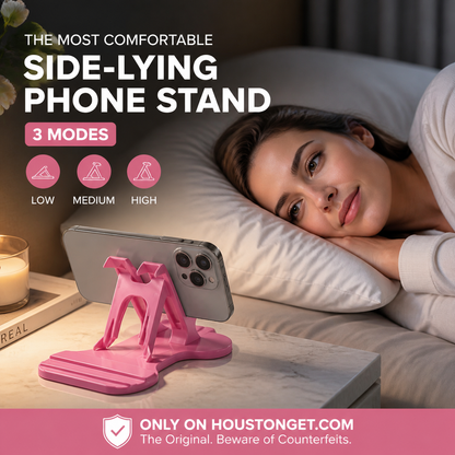 ⏳ Tidsbegrenset tilbud⏰ Ergonomisk mobilholder for sideliggende bruk – justerbar bordholder i 3 vinkler, stabil håndfri støtte til seng, sofa og skrivebord