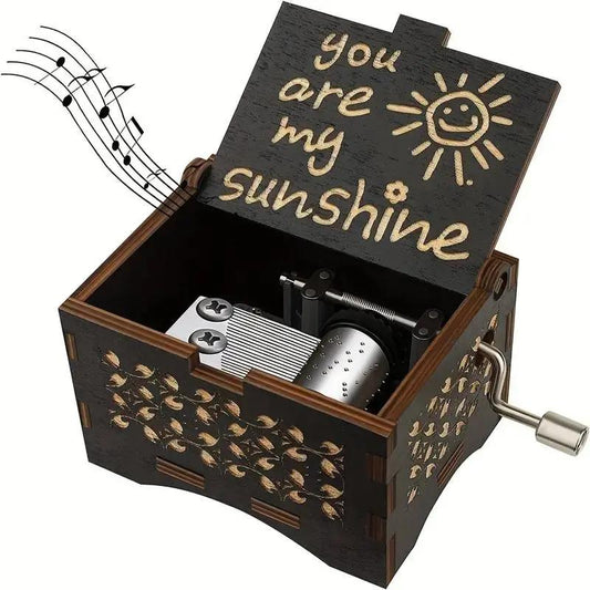 🔥50% RABATT på utvalgte produkter 🎉🎵 «You Are My Sunshine» spilledåse, håndsveivet gravert spilledåse i tre 🎁