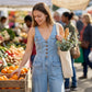 Denim Jumpsuit for Dame – Ermeløs med V-hals og Vide Ben