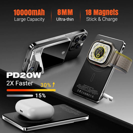 🔋✨Profesjonell magnetisk lader for reisende og yrkesaktive 🧲| 22,5 W kablet og 15 W trådløs | 10 000 mAh | Rask levering💥