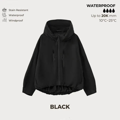 🧥 Hetter med bred brem 💧 Kort regnjakke i oversized passform med boblekant, justerbare mansjetter