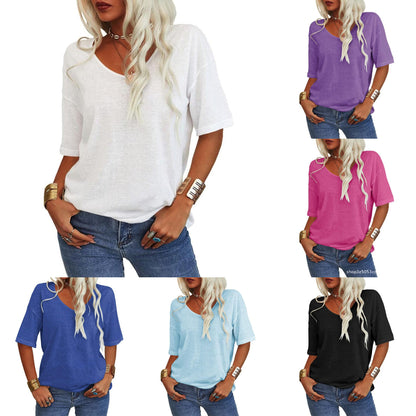 💖2025 Summer Hot Sale 50% OFF👚Ensfarget V-hals-T-skjorte for kvinner