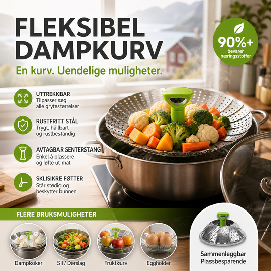 ⏳Kun for en kort tid – 50% RABATT ⏰🥦 Sammenleggbar dampkurv i rustfritt stål – 13–28 cm, silikonføtter, beholder 90% næringsstoffer! 🍲✨