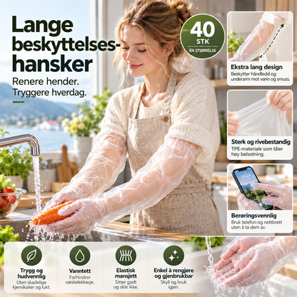 🧽 Lange oppvaskhansker – fleksible, elastiske mansjetter, enkel rengjøring. Beskytter mot kjemikalier og smuss! 💪🏠
