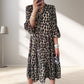 Uformell kjole med knapp foran med leopardtrykk