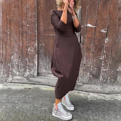 Kjole for Kvinner med Enkel og Elegant Stil, Langermet med Lomme