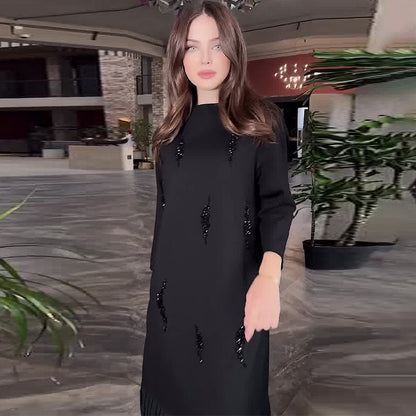 🖤🔥Black Friday 50% rabatt🔥 - Elegant paljettkjole med rund hals og ankelengder