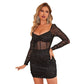Sexy mesh glitter langermet minikjole for kvinner