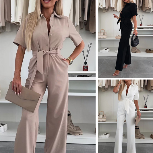 Jumpsuit med Knapp og Midjebånd for Kvinner