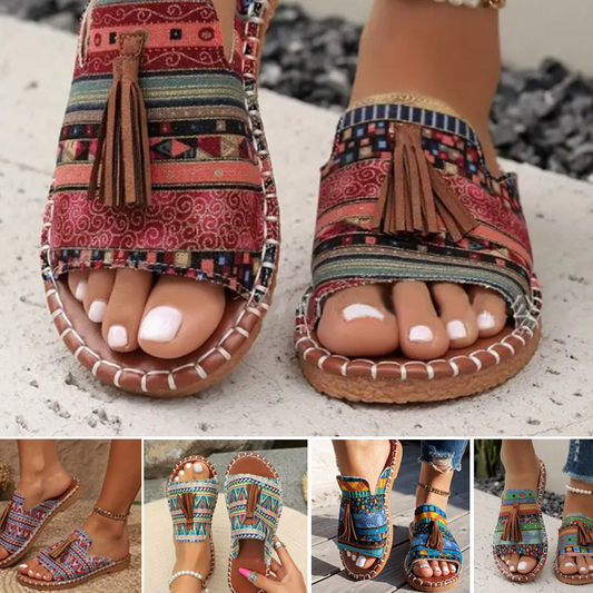Damesandaler med boho-mønster