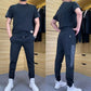 Herresett med høy stretch, kortermet topp og joggebukse med 2 stk.