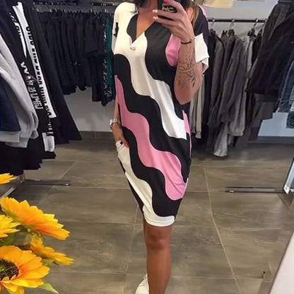 🎉🛍️Sommernyheter🥻Kort ermet V-hals kjole for kvinner
