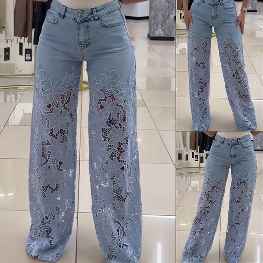 Stilige Jeans med Blondedetaljer