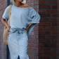 💕Ny 50% rabatt Hot Sale💕Diagonal skuldertop for kvinner med lang skjørt i splittet denim