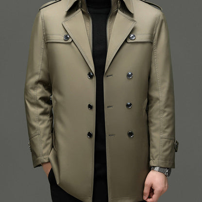 Herre Trenchcoat i Mellomlang Lengde med Avtakbar Innerfôr