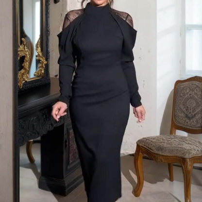 🎁Varmt salg 50 % rabatt⏳Elegant midi-kjole med høyhalset blonderrygg for kvinner