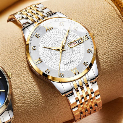 Vanntett forretningsklokke i rustfritt stål for herrer