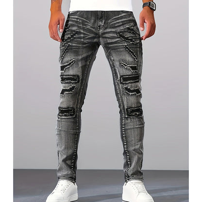 Slim fit-jeans med slitte detaljer for herre