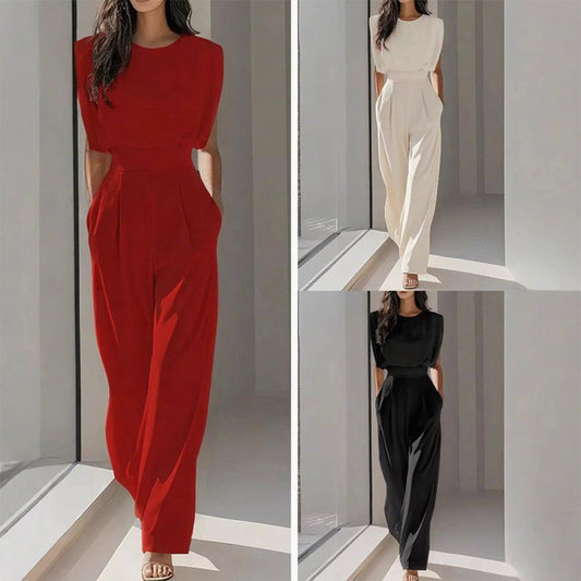 Ensfarget Jumpsuit med Vide Ben for Damer – Elegant, Komfortabel og Allsidig for Enhver Anledning