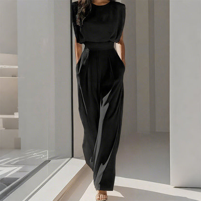 Ensfarget Jumpsuit med Vide Ben for Damer – Elegant, Komfortabel og Allsidig for Enhver Anledning