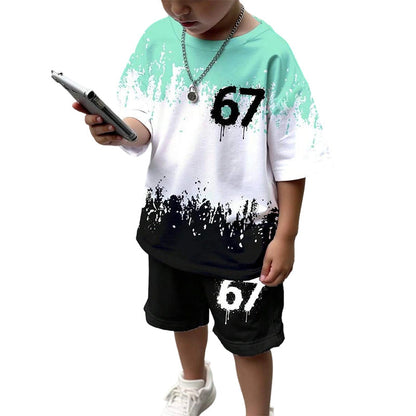 Guttesett: T-skjorte og shorts med 3D-trykk