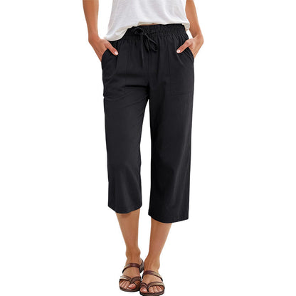Korte bukser i bomulls- og linblanding for damer