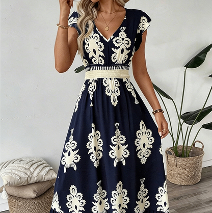 🥳SOMMER-SPESIALTILBUD🥳💞Over 50 000 solgt!💥50 % rabatt! 🔥Løs og luftig maxikjole med V-hals og barokkmønster for damer☀️Leveres innen 5 virkedager�