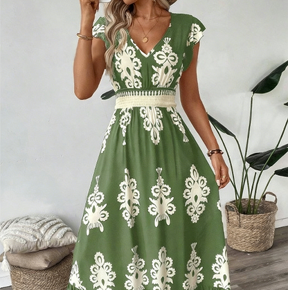 🥳SOMMER-SPESIALTILBUD🥳💞Over 50 000 solgt!💥50 % rabatt! 🔥Løs og luftig maxikjole med V-hals og barokkmønster for damer☀️Leveres innen 5 virkedager�