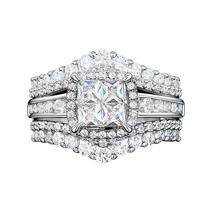 💍 TIDSBEGRENSET 50% RABATT! 💥 Dameringer med prinsessekutt kubisk zirkonia – Pave-innfatning, flerlagsband, glitter ✨