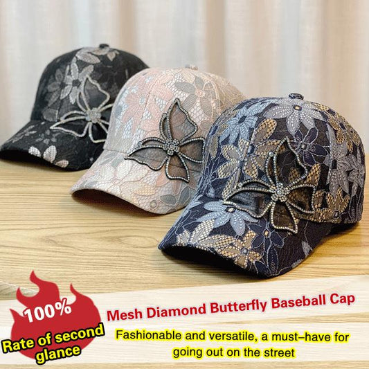 Mesh baseballcaps med sommerfugl og diamant