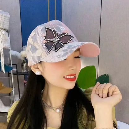 Mesh baseballcaps med sommerfugl og diamant
