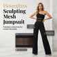 Jumpsuit med én skulder, mesh-innsatser og vide ben