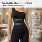 Jumpsuit med én skulder, mesh-innsatser og vide ben