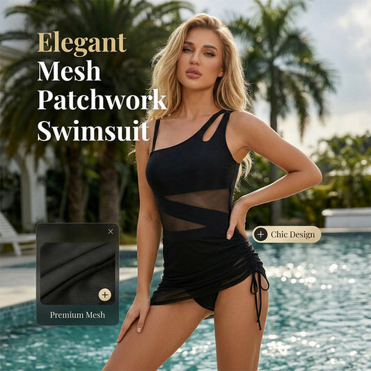 Dame Sexy Badedrakt i Ett Stykke med Mesh og Patchwork-design