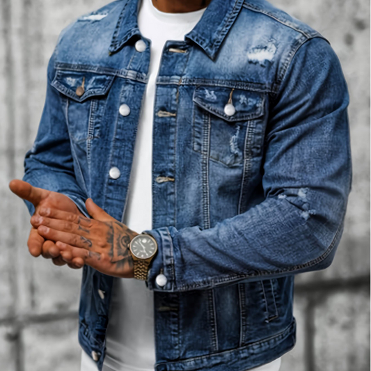 Herre casual denimjakke med vintage-vasket og slitt look