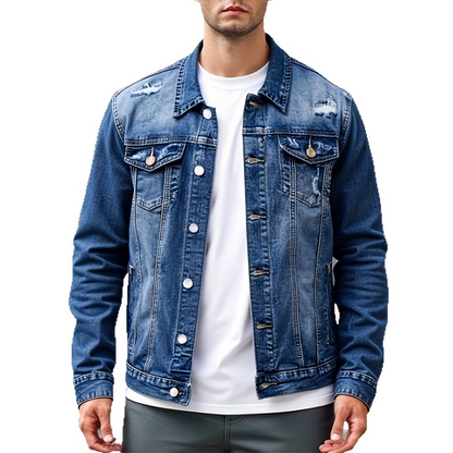 Herre casual denimjakke med vintage-vasket og slitt look