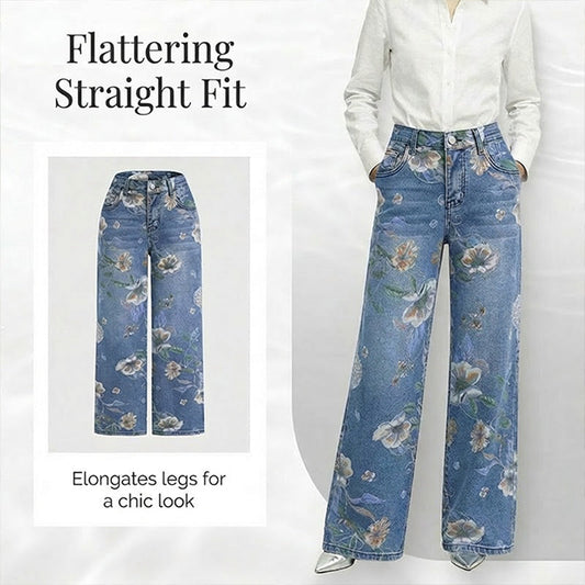 Damejeans med Blomsterprint og Rette Ben