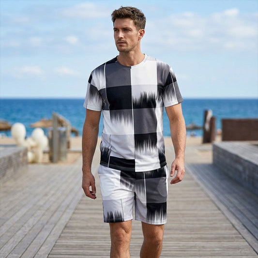 Sett for herre: t-skjorte og shorts med abstrakt trykk