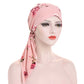 Ferdigknyttet Turban for Damer med Blomsterprint – Mykt og Elastisk Hodeskjerf