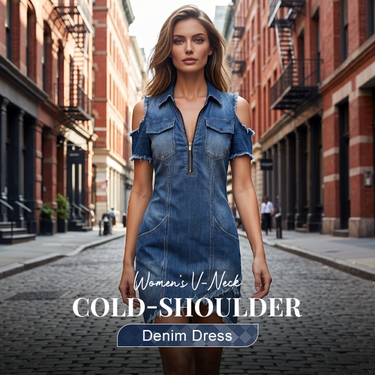 Denimkjole med bare skuldre for kvinner