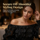 👗 TIDSBEGRENSET 50% RABATT! ✨ Off-Shoulder Tettsittende Topp – 3D Blomsterapplikasjoner, Smocket Midje, Ballongærmer 🌸