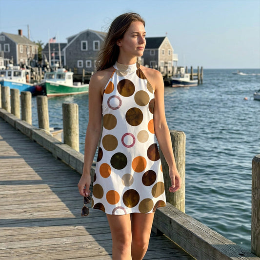 👗 TIDSBEGRENSET 50% RABATT! ✨ Flatterende Halterneck A-linje kjole – Polka Dot-mønster, Ermeløs, Ferieklar 🌸