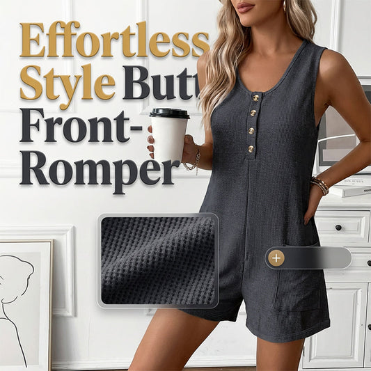 👗 BEGRENSET TID 50% RABATT! ✨ Damekjole Ermeløs Knappefront Kjeledress – Vaffelstrikk, Rund Hals, Sidelommer 🌿