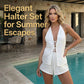 🎁2026 Nyheter 50% RABATT💥Sexy Ryggløs Halter-topp & Shorts-sett – Justerbare knytebånd & pustende – Perfekt til strand, basseng eller sommerfester – Sjarmerende og komfortabel 🥂🌊✨