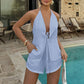 🎁2026 Nyheter 50% RABATT💥Sexy Ryggløs Halter-topp & Shorts-sett – Justerbare knytebånd & pustende – Perfekt til strand, basseng eller sommerfester – Sjarmerende og komfortabel 🥂🌊✨
