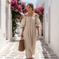 🎉 BEGRENSET TID 50% RABATT! 👗 Damekjole Off-Shoulder Maxi – Lykteærmer, Avslappet Passform & Sidelommer 🌸