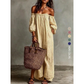 🎉 BEGRENSET TID 50% RABATT! 👗 Damekjole Off-Shoulder Maxi – Lykteærmer, Avslappet Passform & Sidelommer 🌸